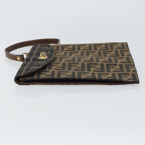 FENDI Zucca Canvas Hand Bag Black Brown Auth 159734