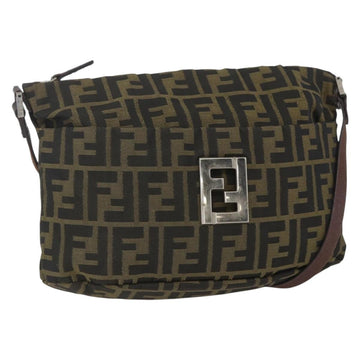 FENDI Zucca Canvas Shoulder Bag Black Brown Auth 159735