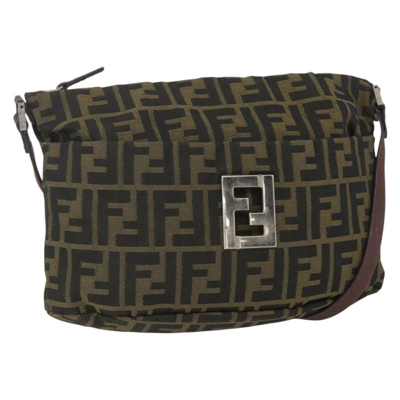 FENDI Zucca Canvas Shoulder Bag Black Brown Auth 159735