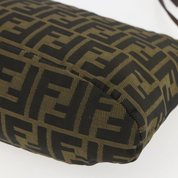 FENDI Zucca Canvas Shoulder Bag Black Brown Auth 159735