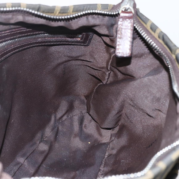 FENDI Zucca Canvas Shoulder Bag Black Brown Auth 159735