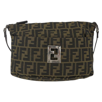 FENDI Zucca Canvas Shoulder Bag Black Brown Auth 159735 - 0