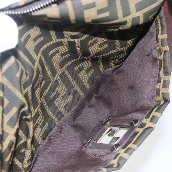FENDI Zucca Canvas Shoulder Bag Black Brown Auth 159735