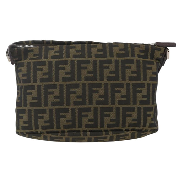 FENDI Zucca Canvas Shoulder Bag Black Brown Auth 159735