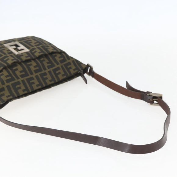 FENDI Zucca Canvas Shoulder Bag Black Brown Auth 159735