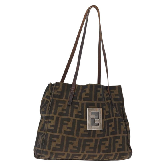 FENDI Zucca Canvas Tote Bag Black Brown Auth 159736