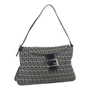 FENDI Zucchino Canvas Shoulder Bag Navy Silver Auth 159737-1