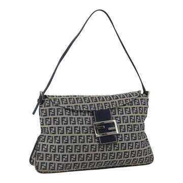 FENDI Zucchino Canvas Shoulder Bag Navy Silver Auth 159737