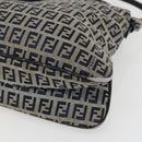 FENDI Zucchino Canvas Shoulder Bag Navy Silver Auth 159737-10
