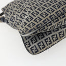 FENDI Zucchino Canvas Shoulder Bag Navy Silver Auth 159737-13