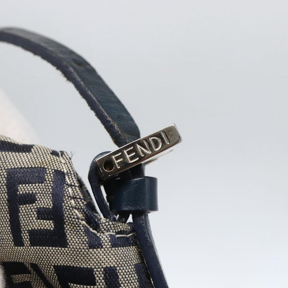 FENDI Zucchino Canvas Shoulder Bag Navy Silver Auth 159737