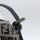 FENDI Zucchino Canvas Shoulder Bag Navy Silver Auth 159737-10