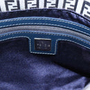 FENDI Zucchino Canvas Shoulder Bag Navy Silver Auth 159737-15