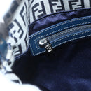 FENDI Zucchino Canvas Shoulder Bag Navy Silver Auth 159737-16