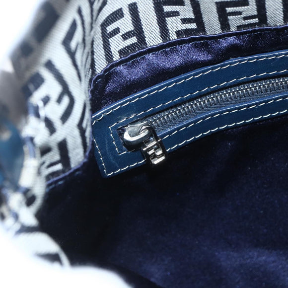 FENDI Zucchino Canvas Shoulder Bag Navy Silver Auth 159737
