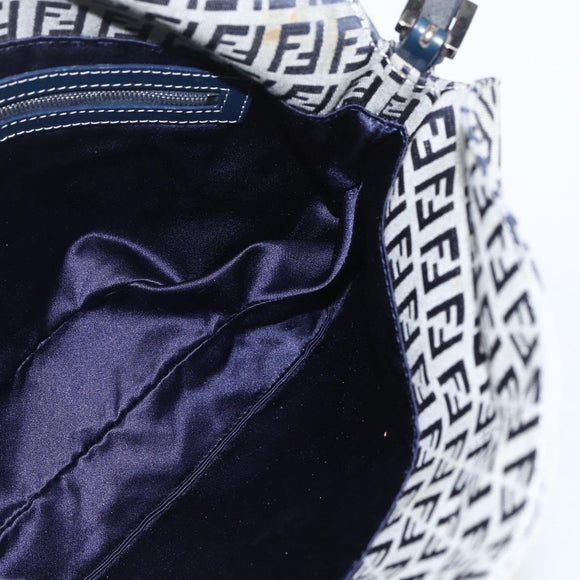 FENDI Zucchino Canvas Shoulder Bag Navy Silver Auth 159737