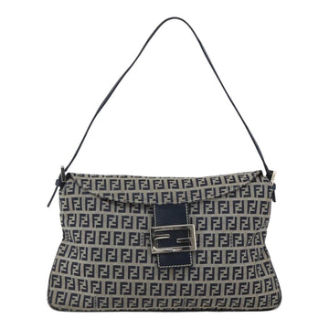 FENDI Zucchino Canvas Shoulder Bag Navy Silver Auth 159737 - 0