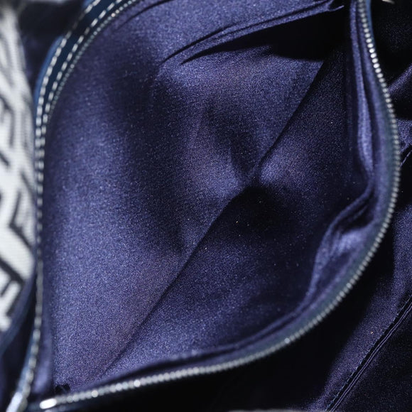 FENDI Zucchino Canvas Shoulder Bag Navy Silver Auth 159737