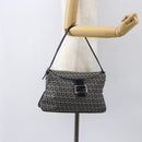 FENDI Zucchino Canvas Shoulder Bag Navy Silver Auth 159737-22
