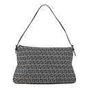 FENDI Zucchino Canvas Shoulder Bag Navy Silver Auth 159737-2