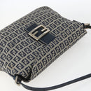 FENDI Zucchino Canvas Shoulder Bag Navy Silver Auth 159737-6