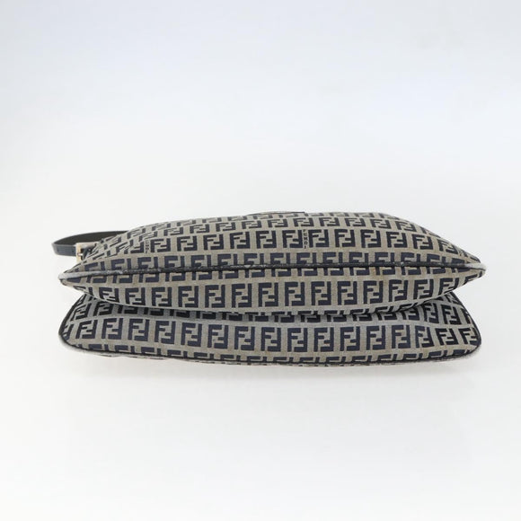 FENDI Zucchino Canvas Shoulder Bag Navy Silver Auth 159737