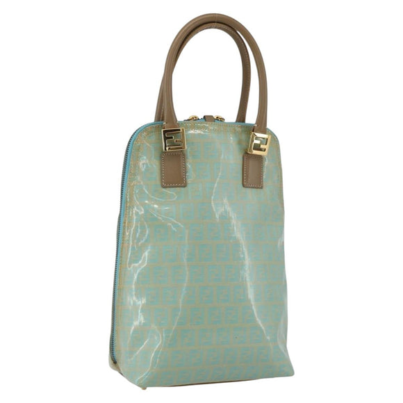 FENDI Zucchino Canvas Hand Bag Enamel Light Blue Gold Auth 159738