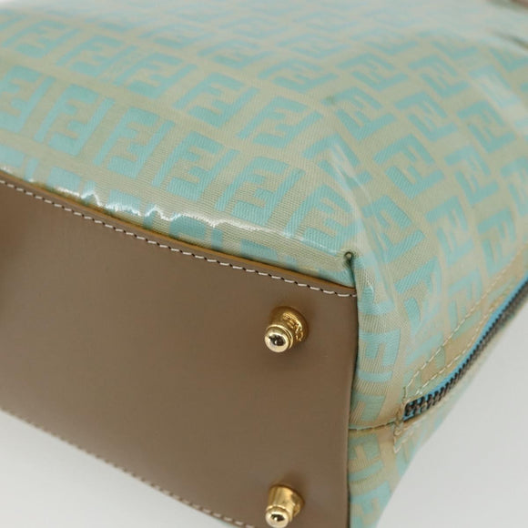 FENDI Zucchino Canvas Hand Bag Enamel Light Blue Gold Auth 159738