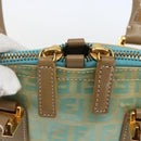 FENDI Zucchino Canvas Hand Bag Enamel Light Blue Gold Auth 159738-10
