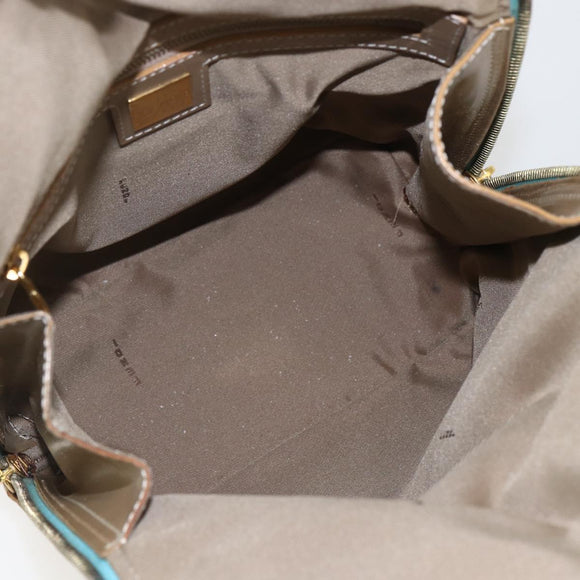 FENDI Zucchino Canvas Hand Bag Enamel Light Blue Gold Auth 159738