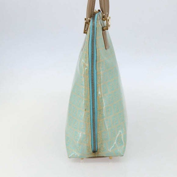 FENDI Zucchino Canvas Hand Bag Enamel Light Blue Gold Auth 159738