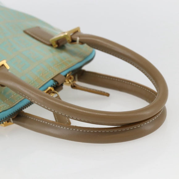 FENDI Zucchino Canvas Hand Bag Enamel Light Blue Gold Auth 159738