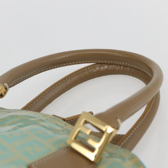 FENDI Zucchino Canvas Hand Bag Enamel Light Blue Gold Auth 159738