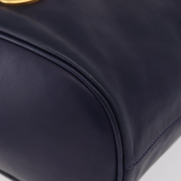 CELINE Circle Shoulder Bag Leather Navy Gold Auth 159739