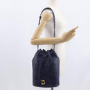 CELINE Circle Shoulder Bag Leather Navy Gold Auth 159739-25