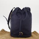 CELINE Circle Shoulder Bag Leather Navy Gold Auth 159739-12