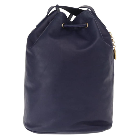CELINE Circle Shoulder Bag Leather Navy Gold Auth 159739