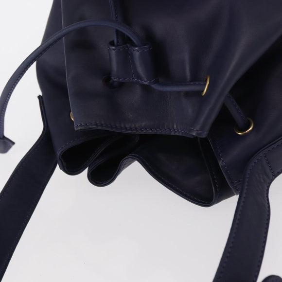 CELINE Circle Shoulder Bag Leather Navy Gold Auth 159739
