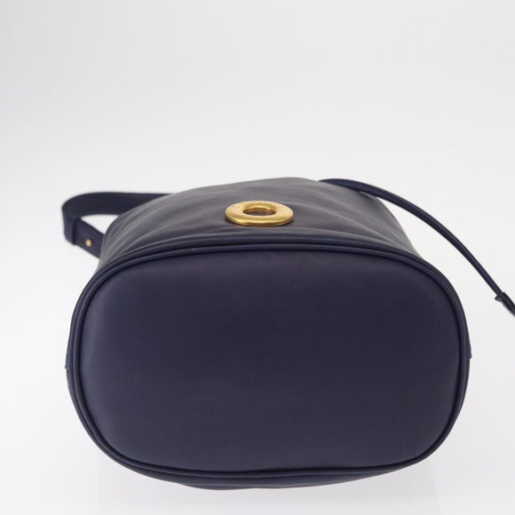 CELINE Circle Shoulder Bag Leather Navy Gold Auth 159739