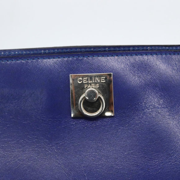 CELINE Hand Bag Leather Blue Silver Auth 159740