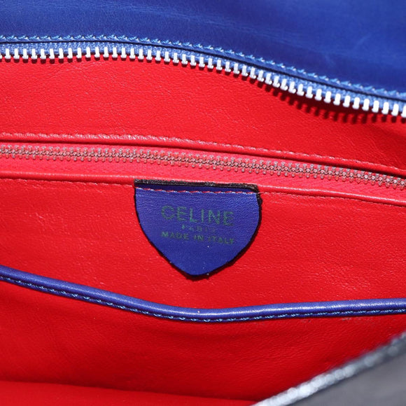 CELINE Hand Bag Leather Blue Silver Auth 159740