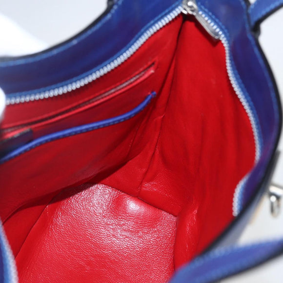 CELINE Hand Bag Leather Blue Silver Auth 159740