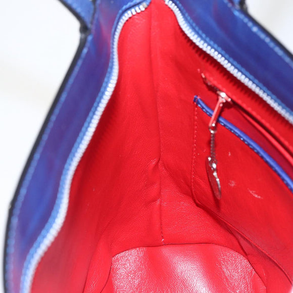 CELINE Hand Bag Leather Blue Silver Auth 159740