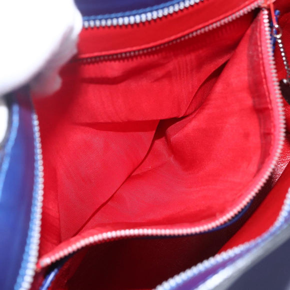 CELINE Hand Bag Leather Blue Silver Auth 159740