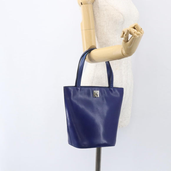 CELINE Hand Bag Leather Blue Silver Auth 159740