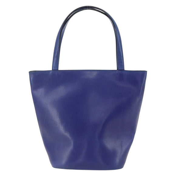 CELINE Hand Bag Leather Blue Silver Auth 159740