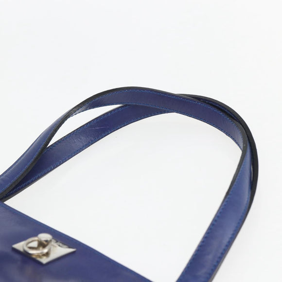 CELINE Hand Bag Leather Blue Silver Auth 159740