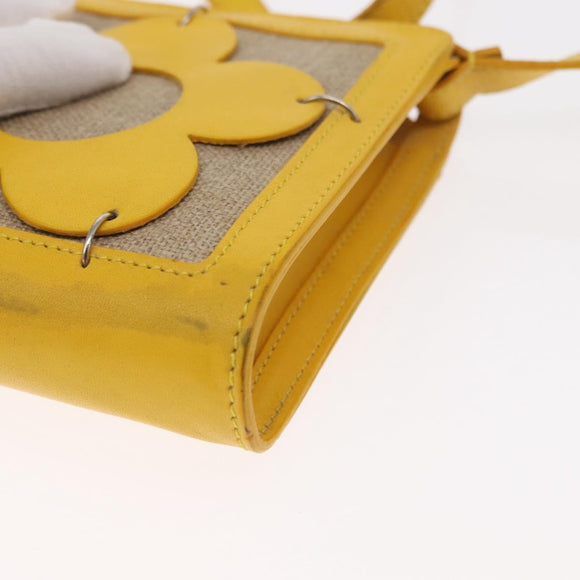 CELINE Shoulder Bag Leather Yellow Silver Auth 159741