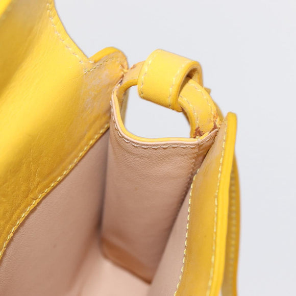 CELINE Shoulder Bag Leather Yellow Silver Auth 159741