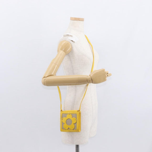 CELINE Shoulder Bag Leather Yellow Silver Auth 159741